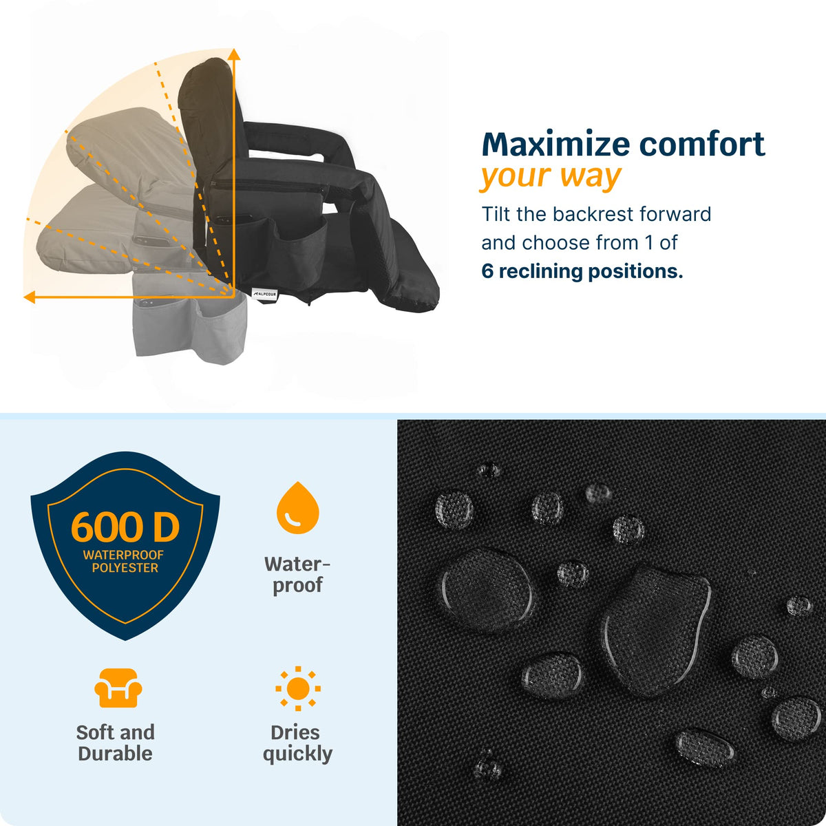 Heated Massage Reclining Stadium Seat with Back Support and Cushion F401126