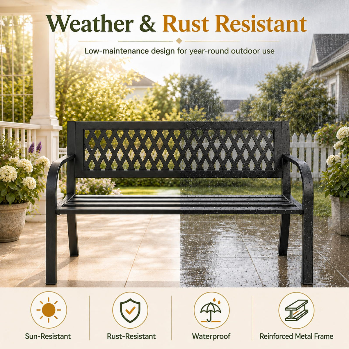 47" Black Outdoor Bench with Backrest L4859
