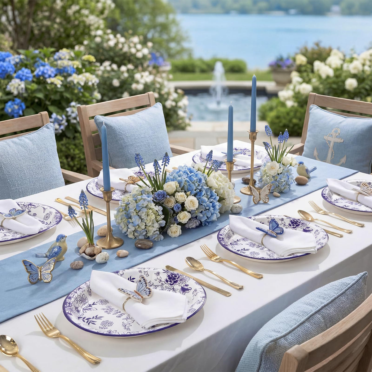 50 Pack Blue Floral Disposable Paper Plates G1188