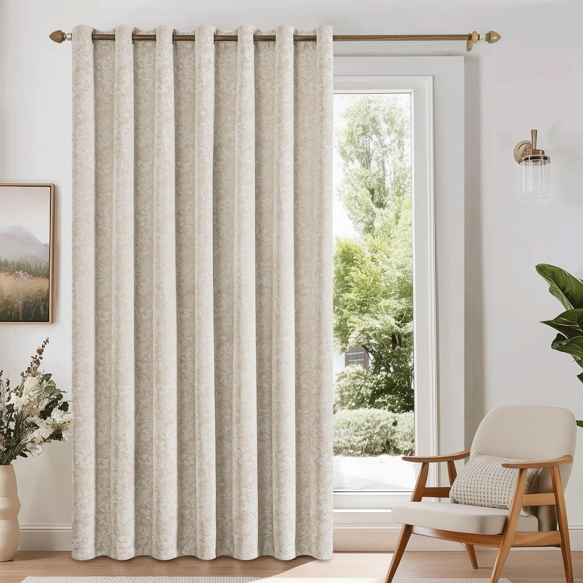 Beige Floral Jacquard Blackout Curtains 100x84 U477994