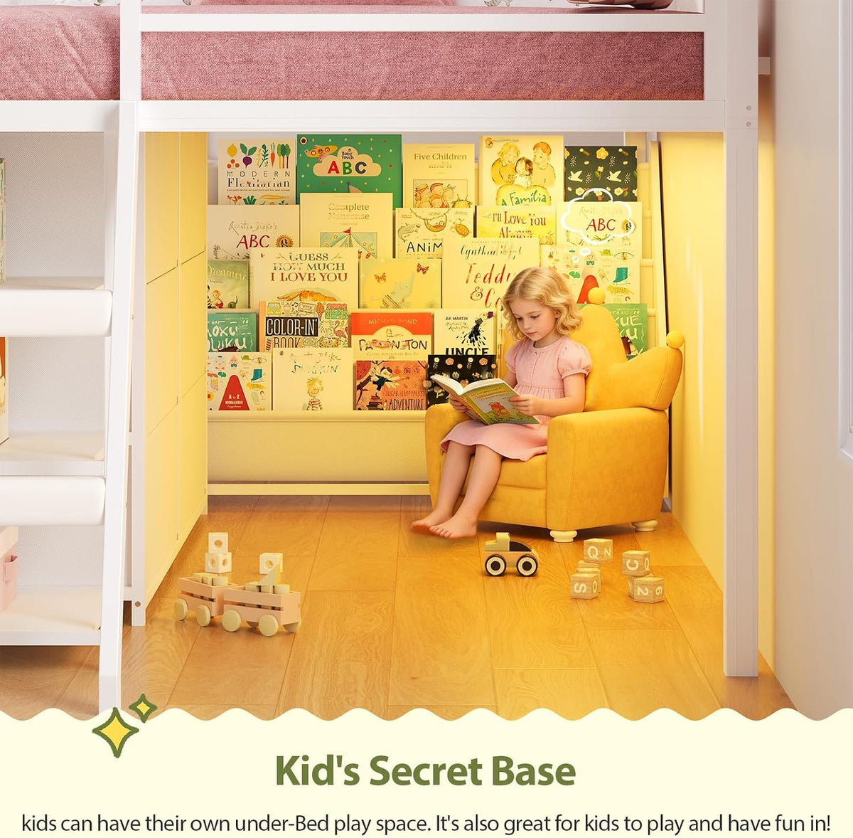 White Twin Loft Bed with Bookshelf, Display Shelf, Storage Drawers and Ladder Q8032