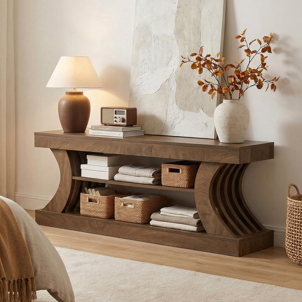 63" Brown TV Stand with Storage Shelf X9994