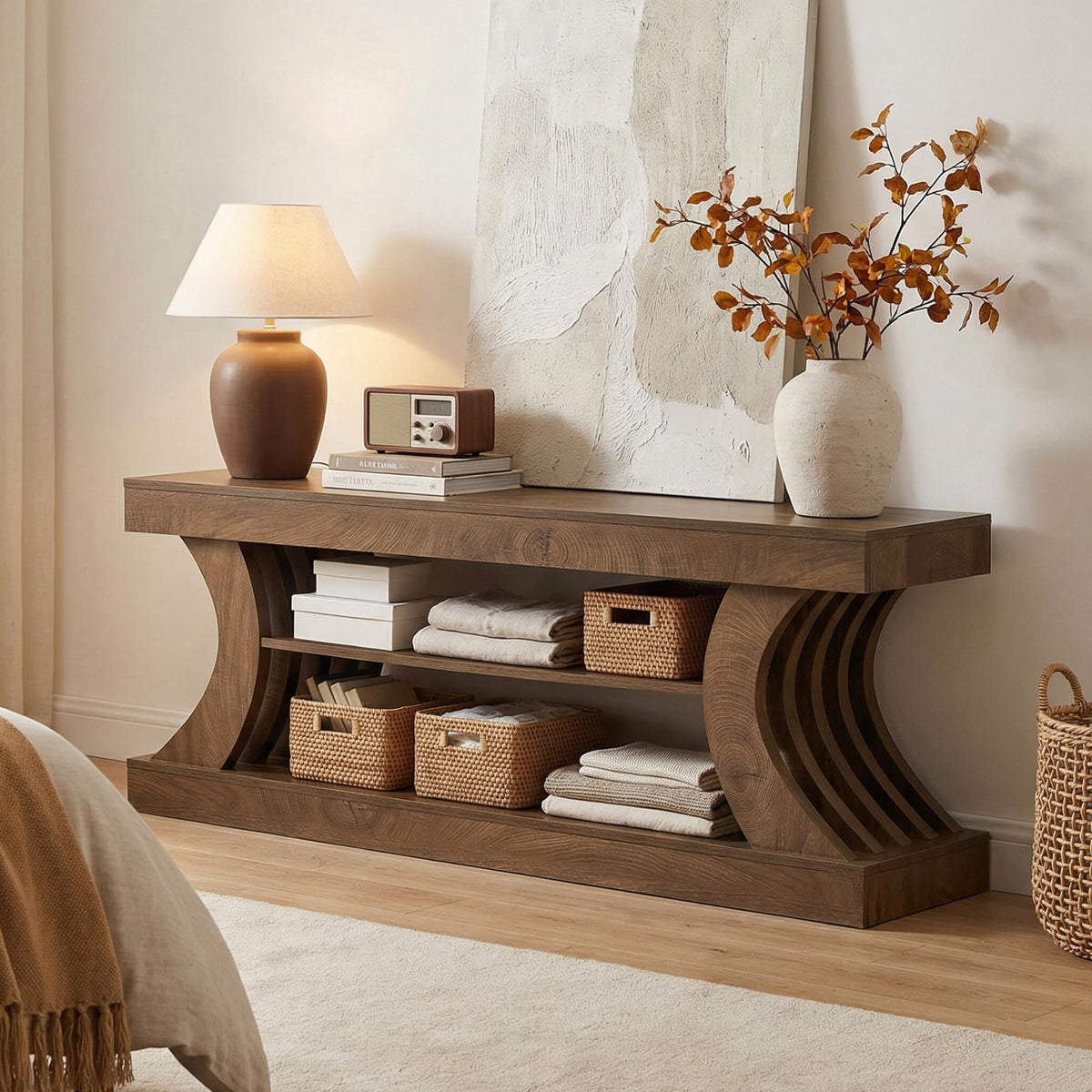63" Brown TV Stand with Storage Shelf X9994