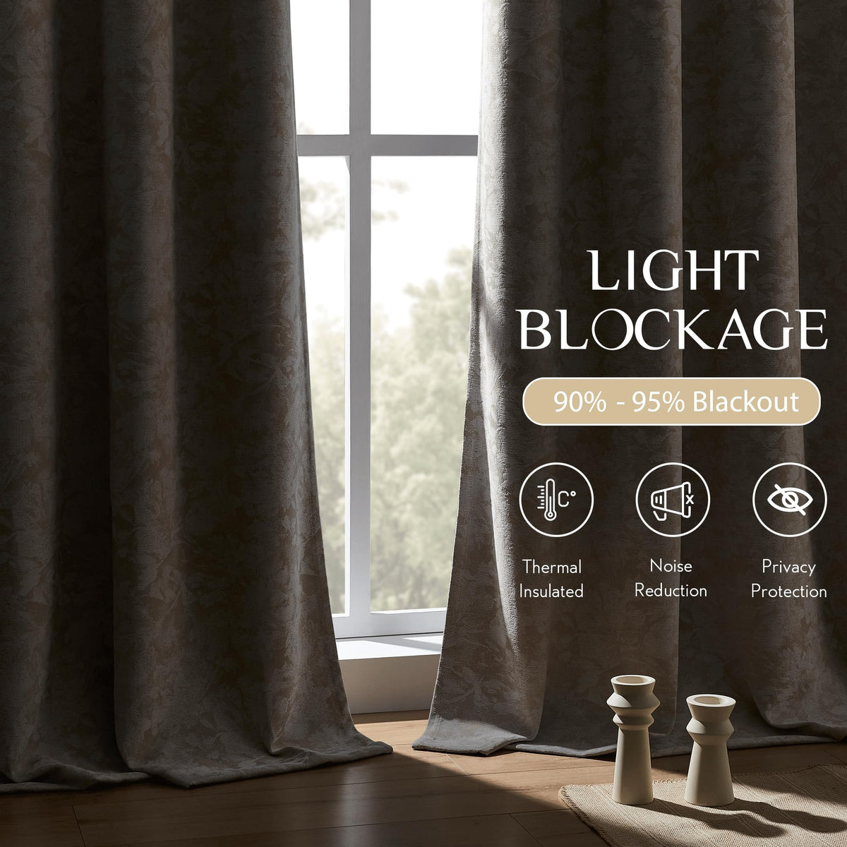 Beige Floral Jacquard Blackout Curtains 100x84 U477994
