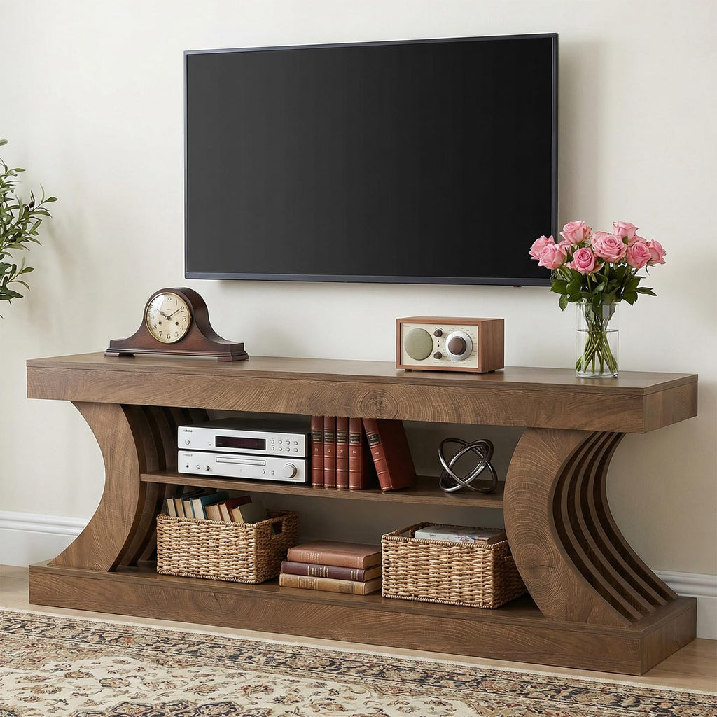 63" Brown TV Stand with Storage Shelf X9994