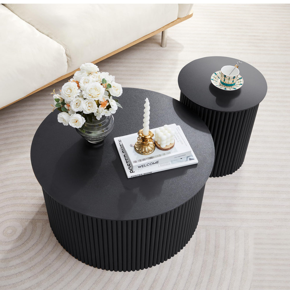 Fluted Round Nesting Coffee Table Set of 2 S974351