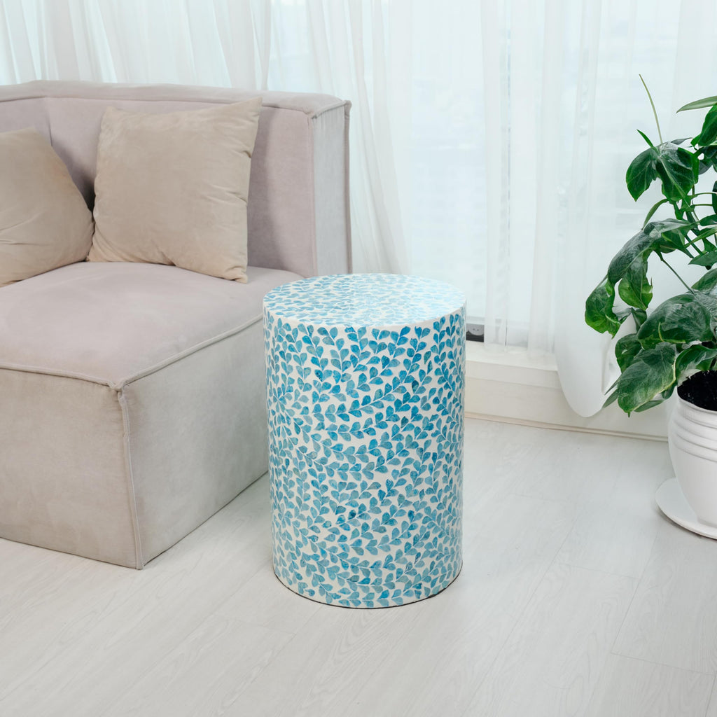 Mother of Pearl Inlaid Cylinder Drum End Table G85989
