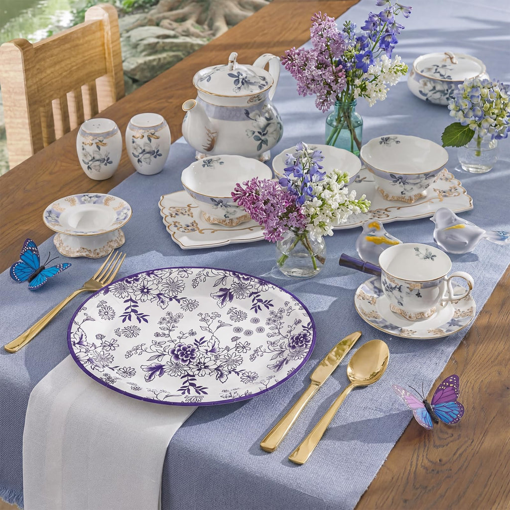 50 Pack Blue Floral Disposable Paper Plates G1188