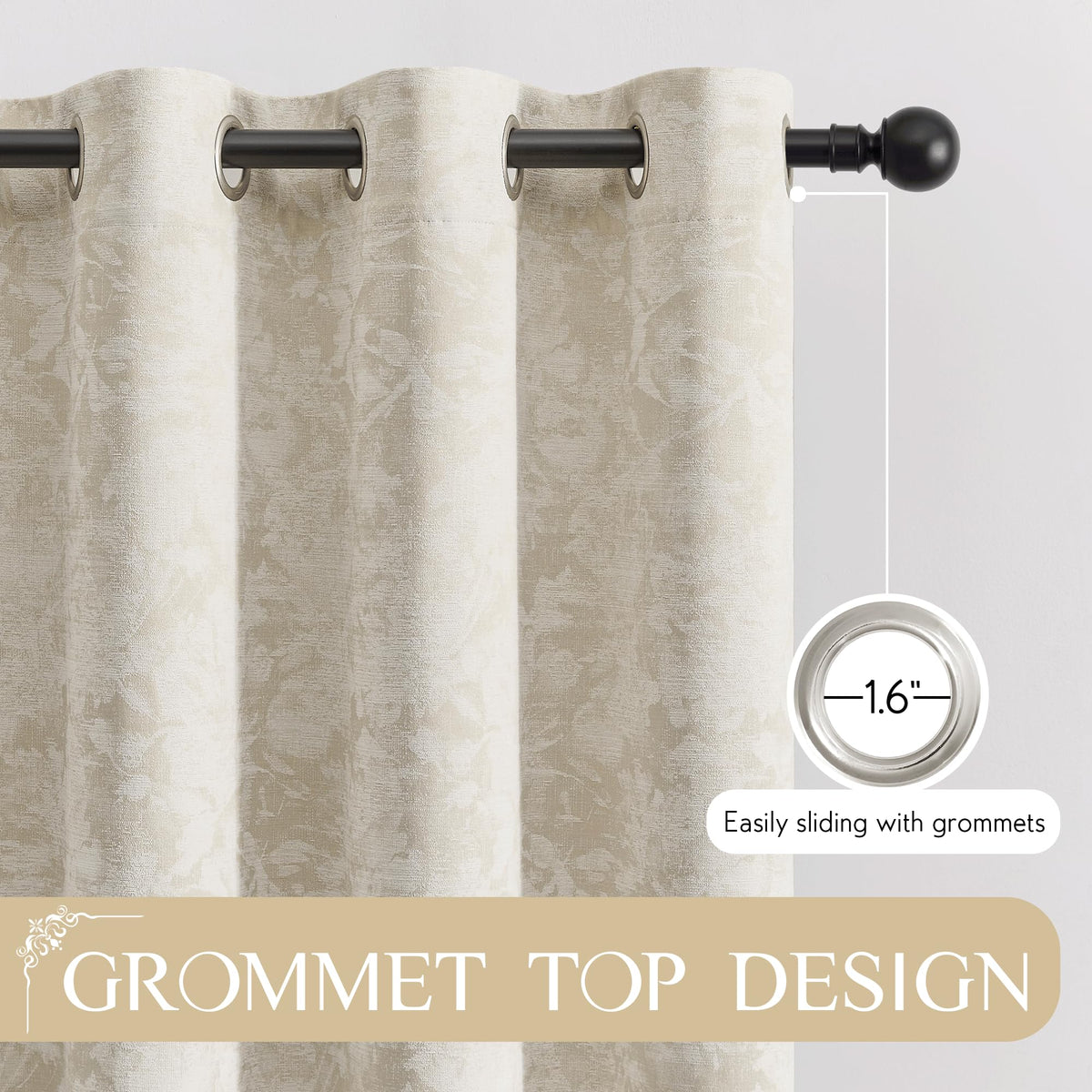 Beige Floral Jacquard Blackout Curtains 100x84 U477994