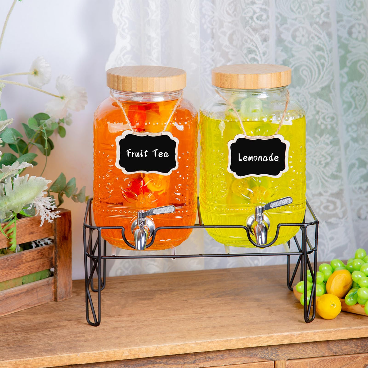 2-Pack 1 Gallon Glass Drink Dispensers with Spigot G14581