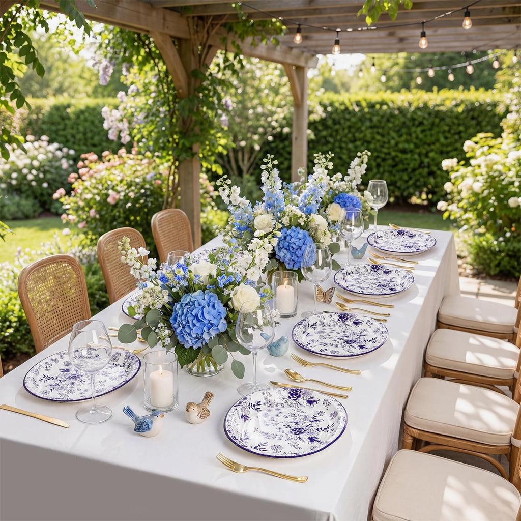 50 Pack Blue Floral Disposable Paper Plates G1188