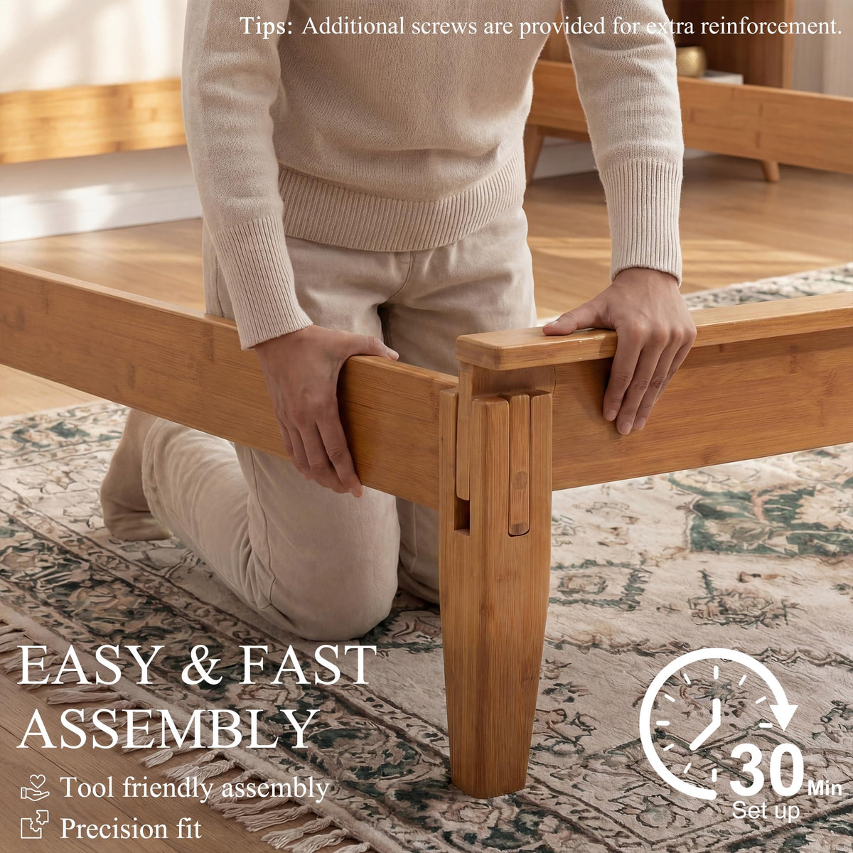 Solid Bamboo Queen Size Bed Frame with Headboard K4405
