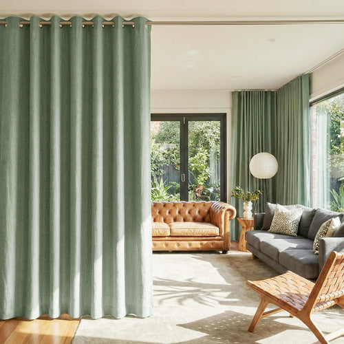 100% Blackout Linen Sliding Door Curtains, Sage Green, 1 Panel I8603