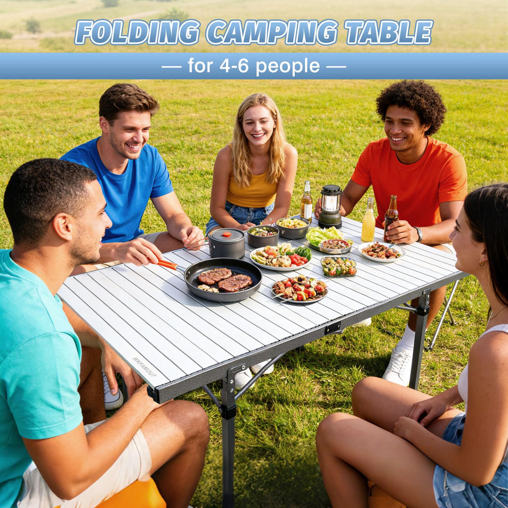 29.9" Tall Folding Camping Table for 2-6 Person, 54.7" Large Aluminum Foldable Roll-up Table Outdoor with Carry Bag for Picnic, Camp, Sturdy, Backyard, Patio L939611
