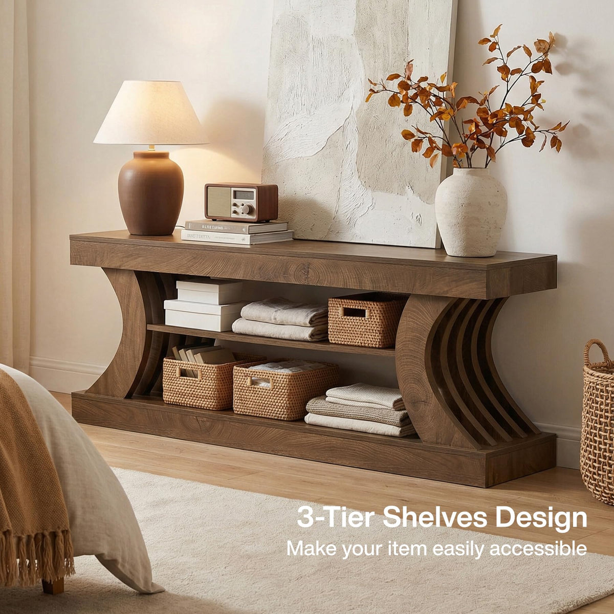 63" Brown TV Stand with Storage Shelf X9994