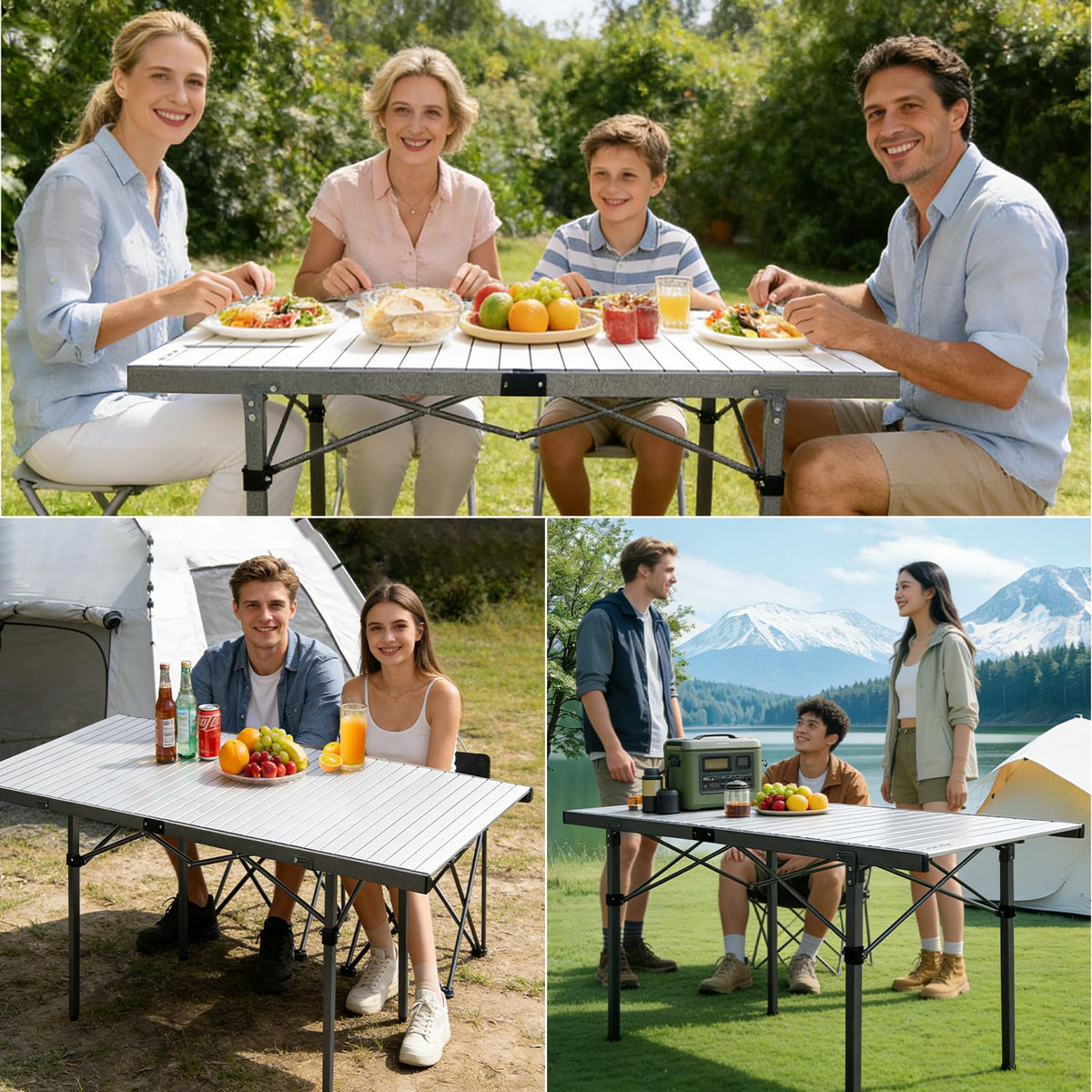 29.9" Tall Folding Camping Table for 2-6 Person, 54.7" Large Aluminum Foldable Roll-up Table Outdoor with Carry Bag for Picnic, Camp, Sturdy, Backyard, Patio L939611