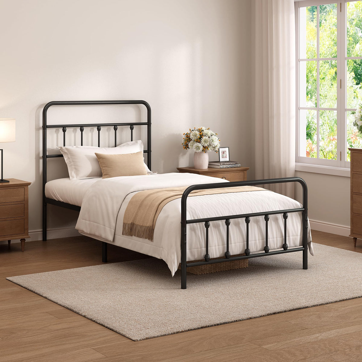 Twin Size Metal Bed Frame with Headboard and Footboard F5067