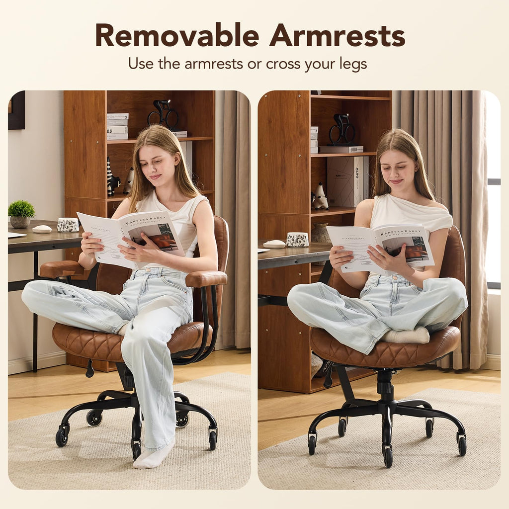 Brown Leather Ergonomic Office Chair with Lumbar Support X910