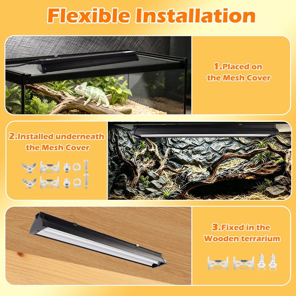 8W 10.0 UVB Reptile Light Fixture Combo Kit with Terrarium Hood D752
