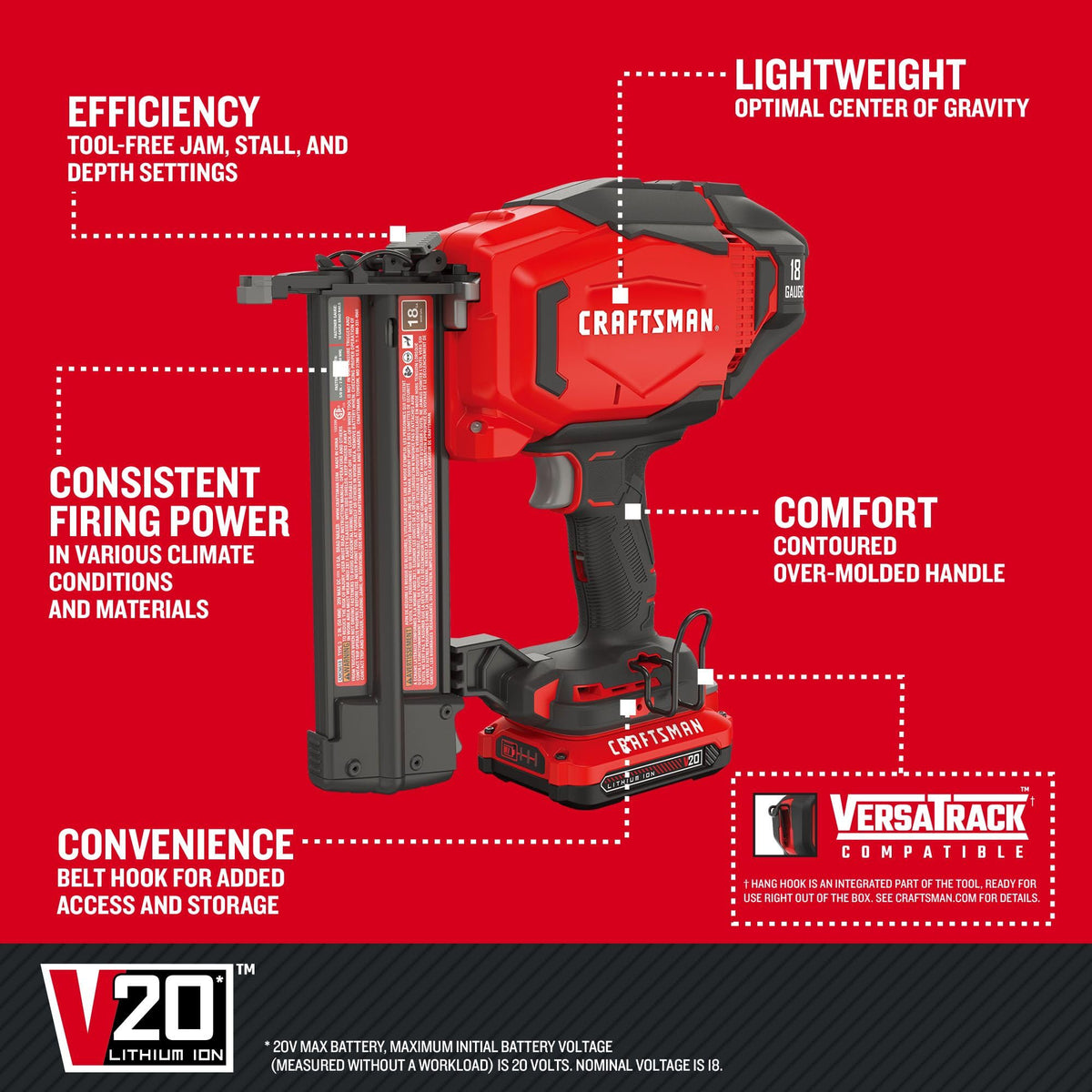 V20 Cordless Brad Nailer 18 Gauge D7432