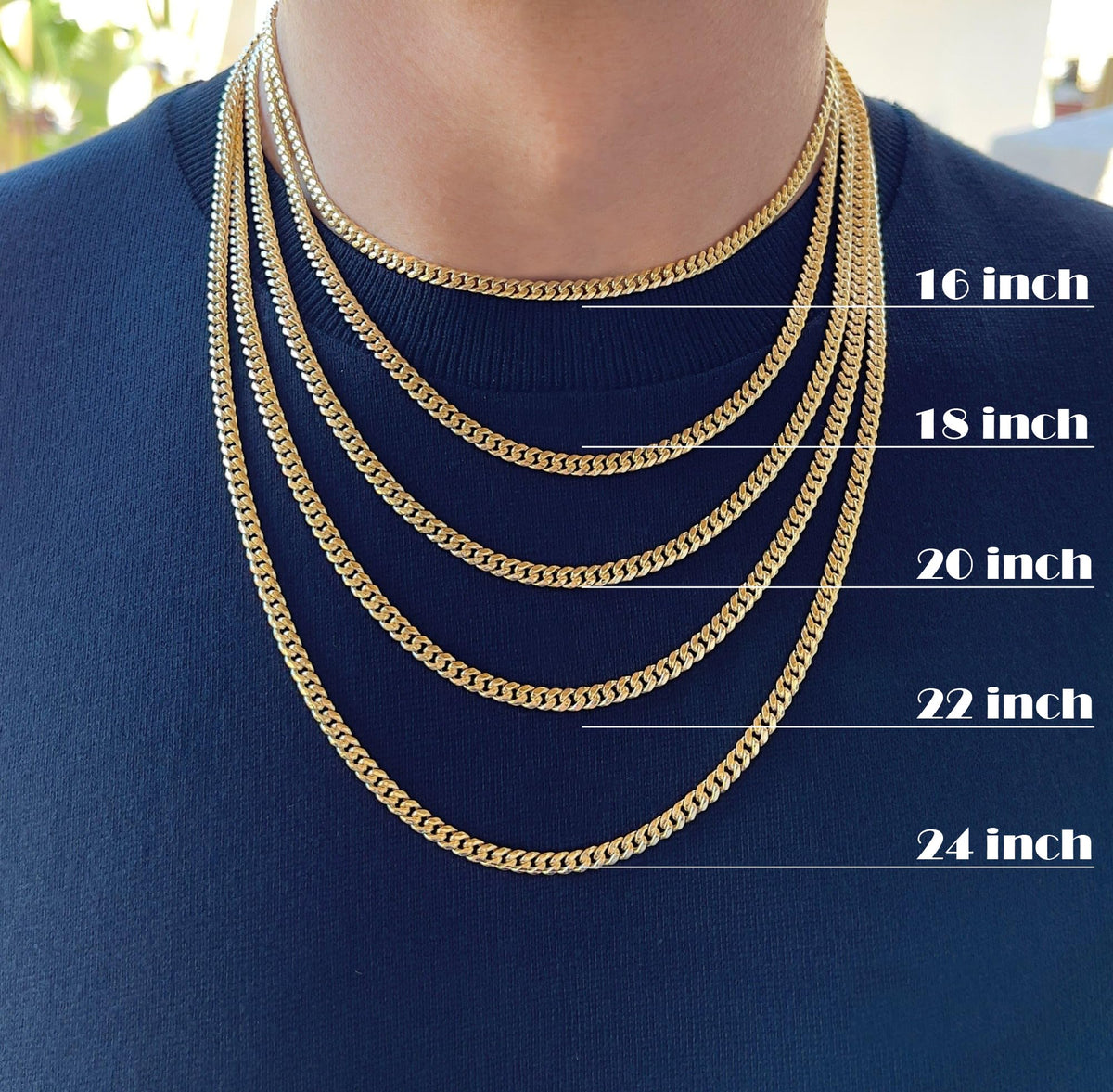 3mm 6mm Cuban Link Chain 14K Gold Plated Stainless Steel Necklace M34291