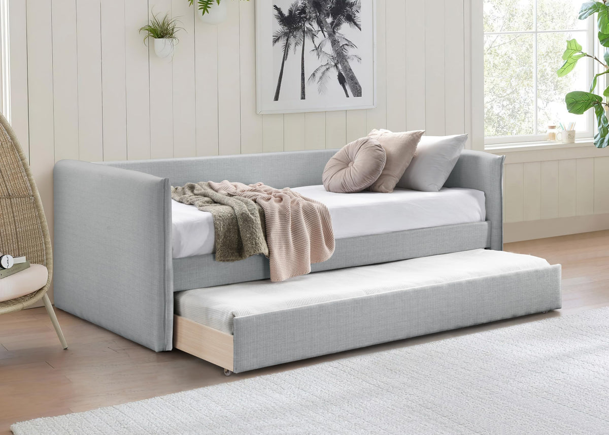 Light Grey Linen Textured Twin Daybed with Trundle B344992