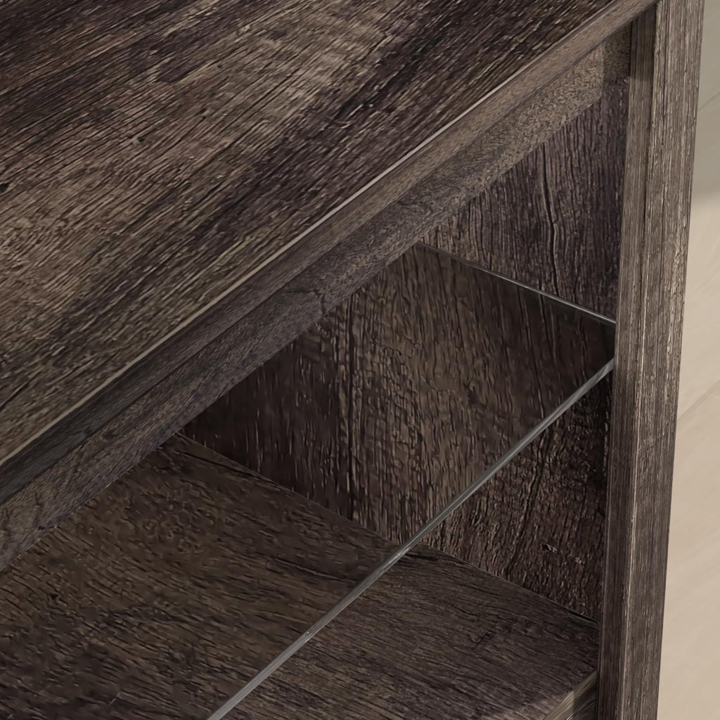 Rustic Brown Grey TV Stand with Sliding Barn Door M104805