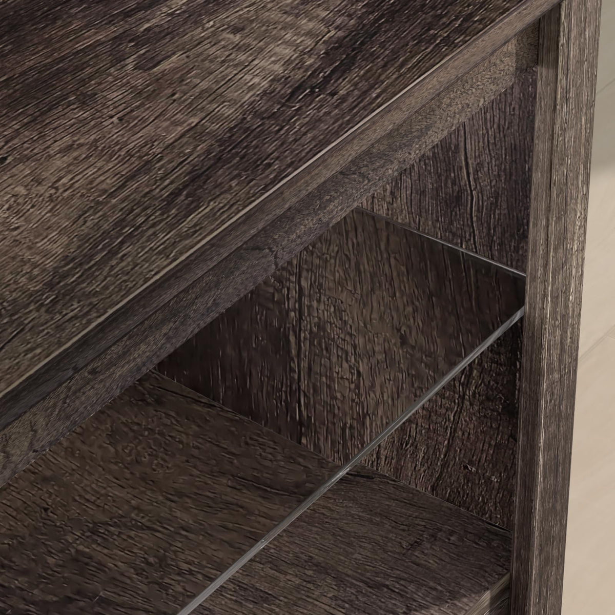 Rustic Brown Grey TV Stand with Sliding Barn Door M104805