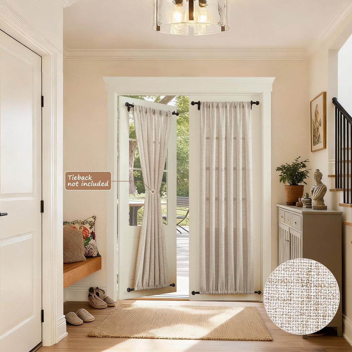 Linen Semi Sheer Door Curtain, 25 x 72 Inches, Natural, 1 Panel V52069