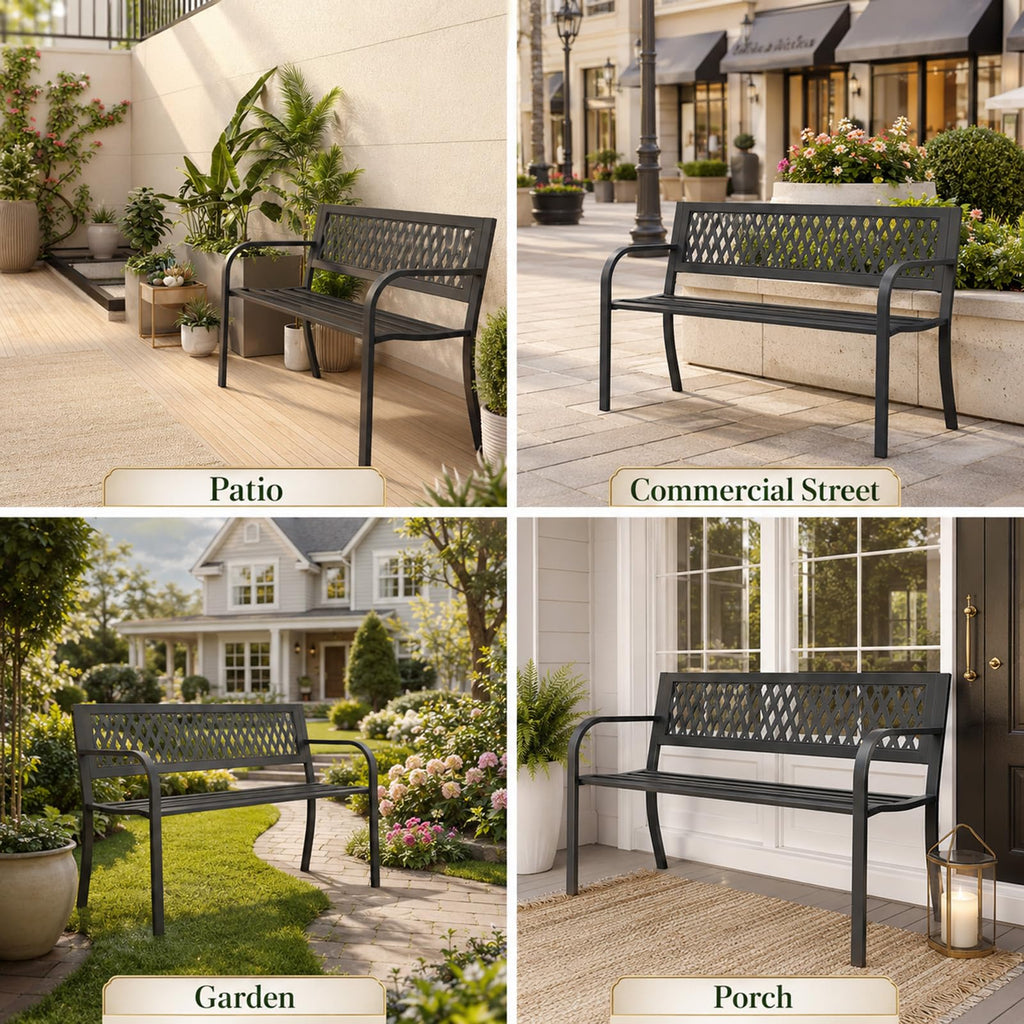 47" Black Outdoor Bench with Backrest L4859