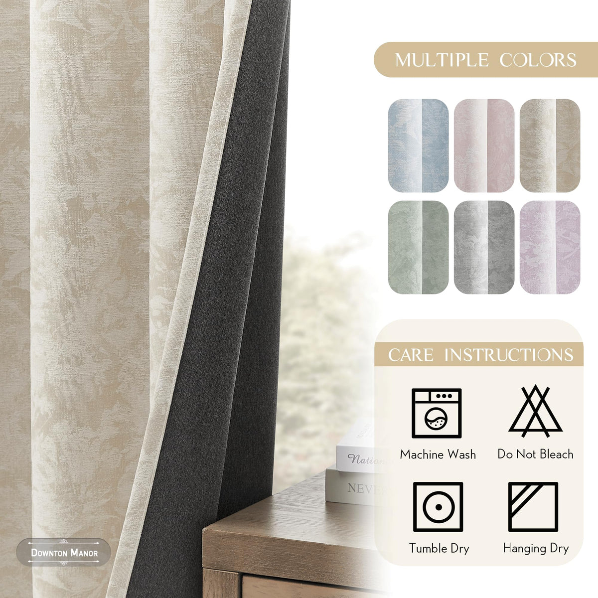 Beige Floral Jacquard Blackout Curtains 100x84 U477994