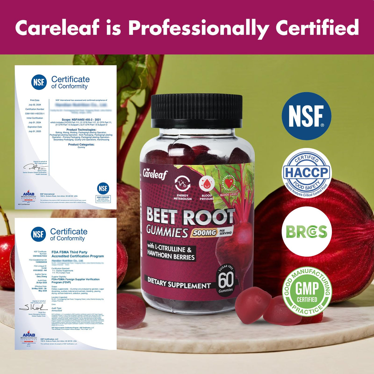 Sugar-Free Vegan Beet Root Gummies with L-Citrulline & Hawthorn Extract, 60 Count K149673