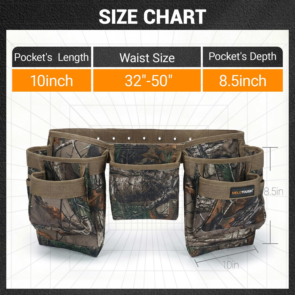 Camo Heavy Duty Adjustable Tool Belt with Pouches O5590