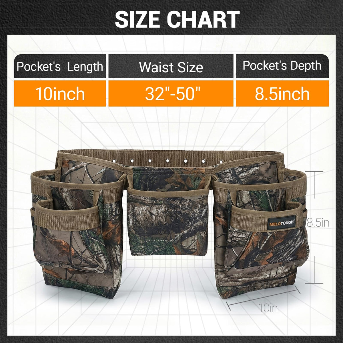 Camo Heavy Duty Adjustable Tool Belt with Pouches O5590