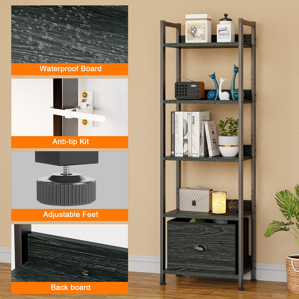 5 Tier Bookshelf with Drawer E9705