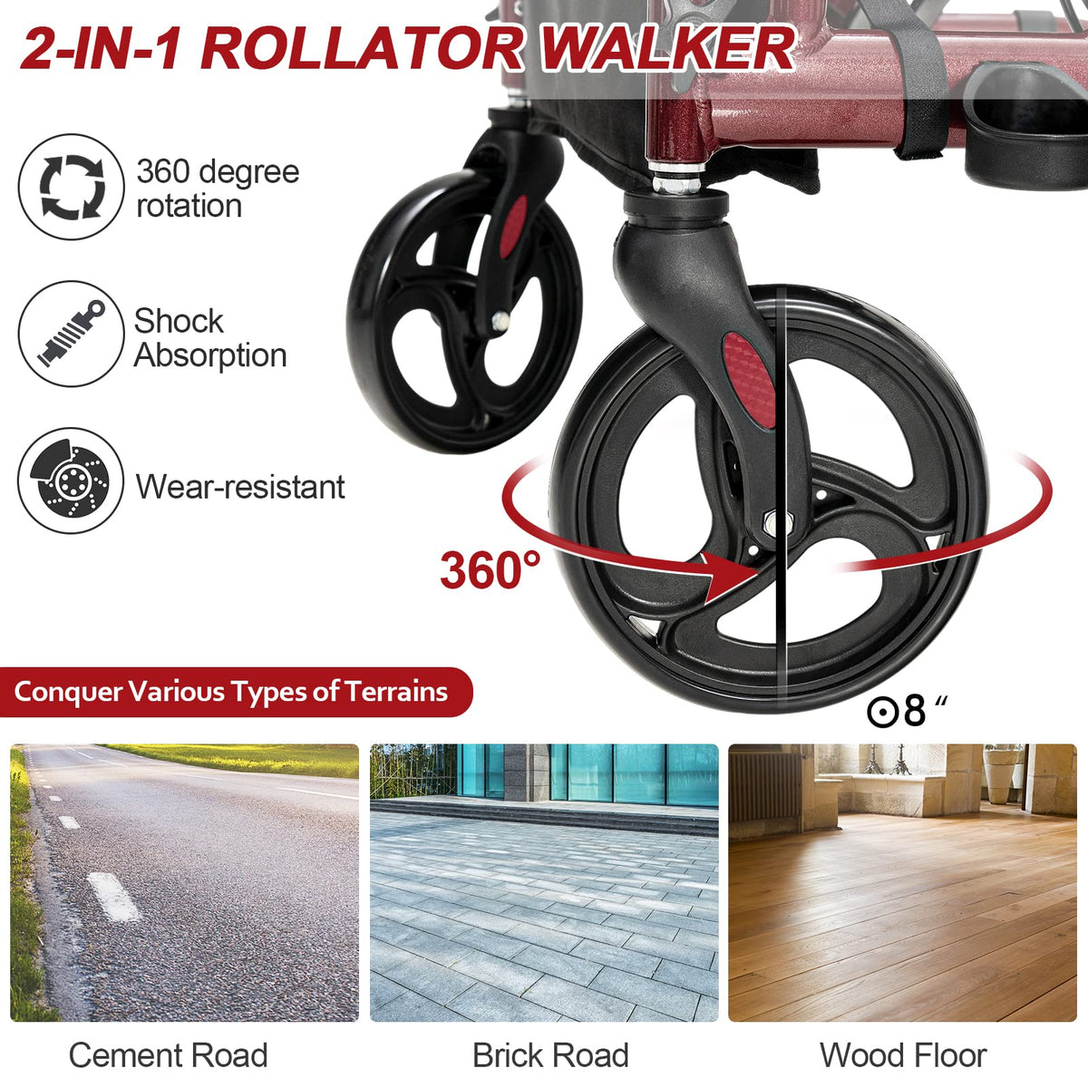2-in-1 Rollator Walker with Seat X667725