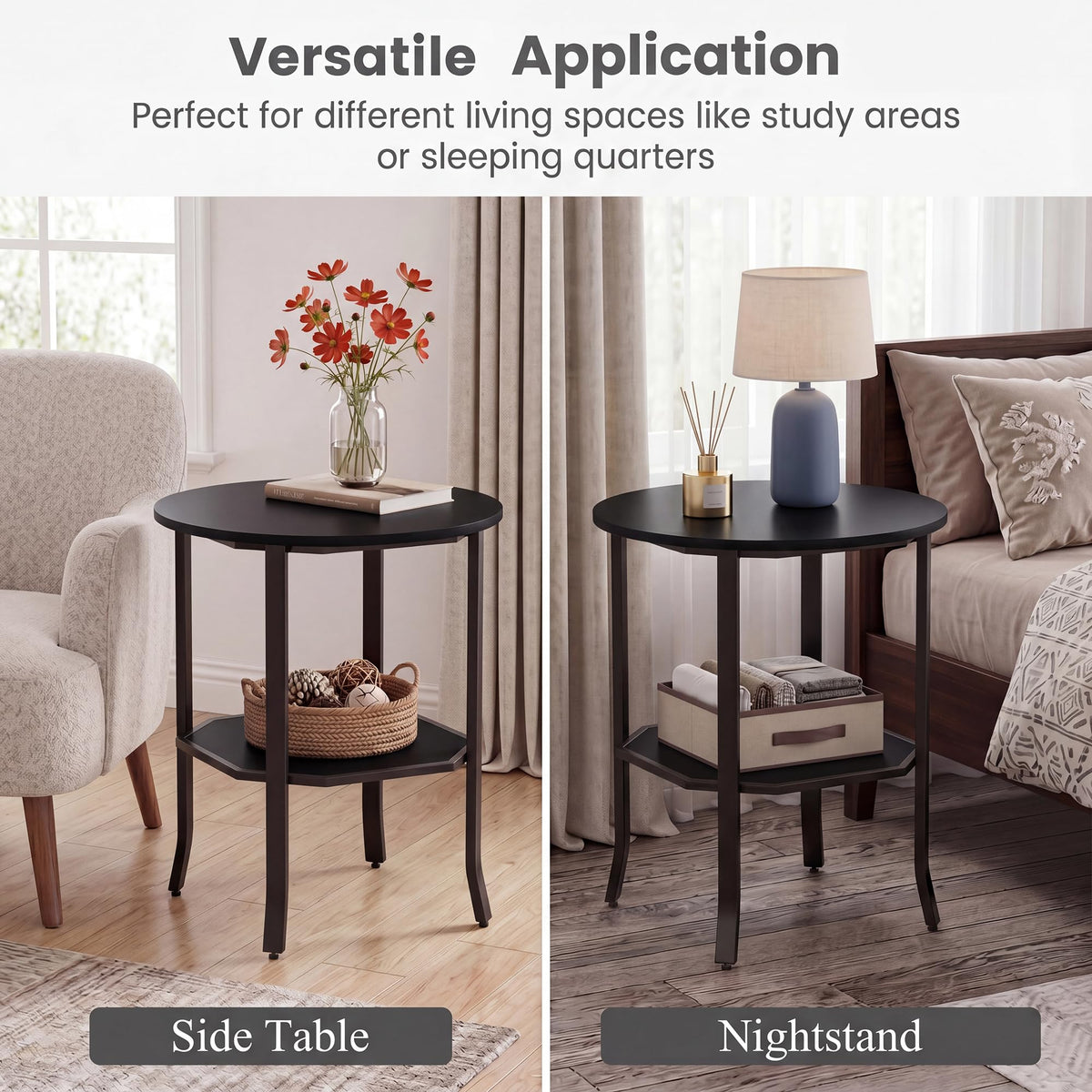 2-Tier Round Side End Table with Storage Shelf Z6501