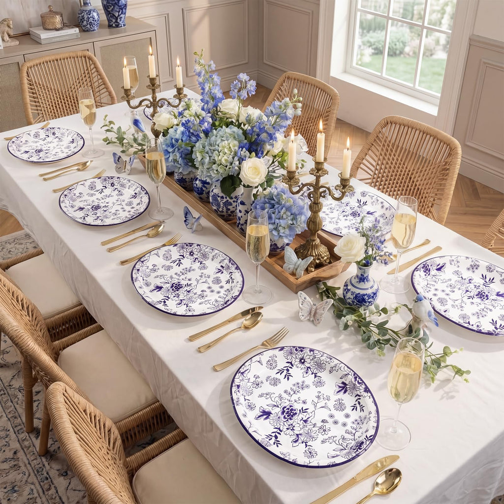 50 Pack Blue Floral Disposable Paper Plates G1188