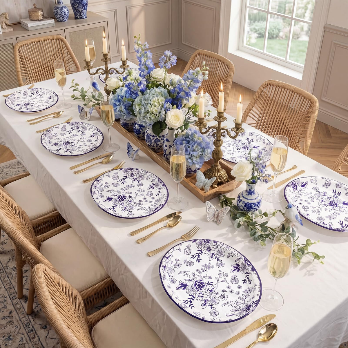 50 Pack Blue Floral Disposable Paper Plates G1188