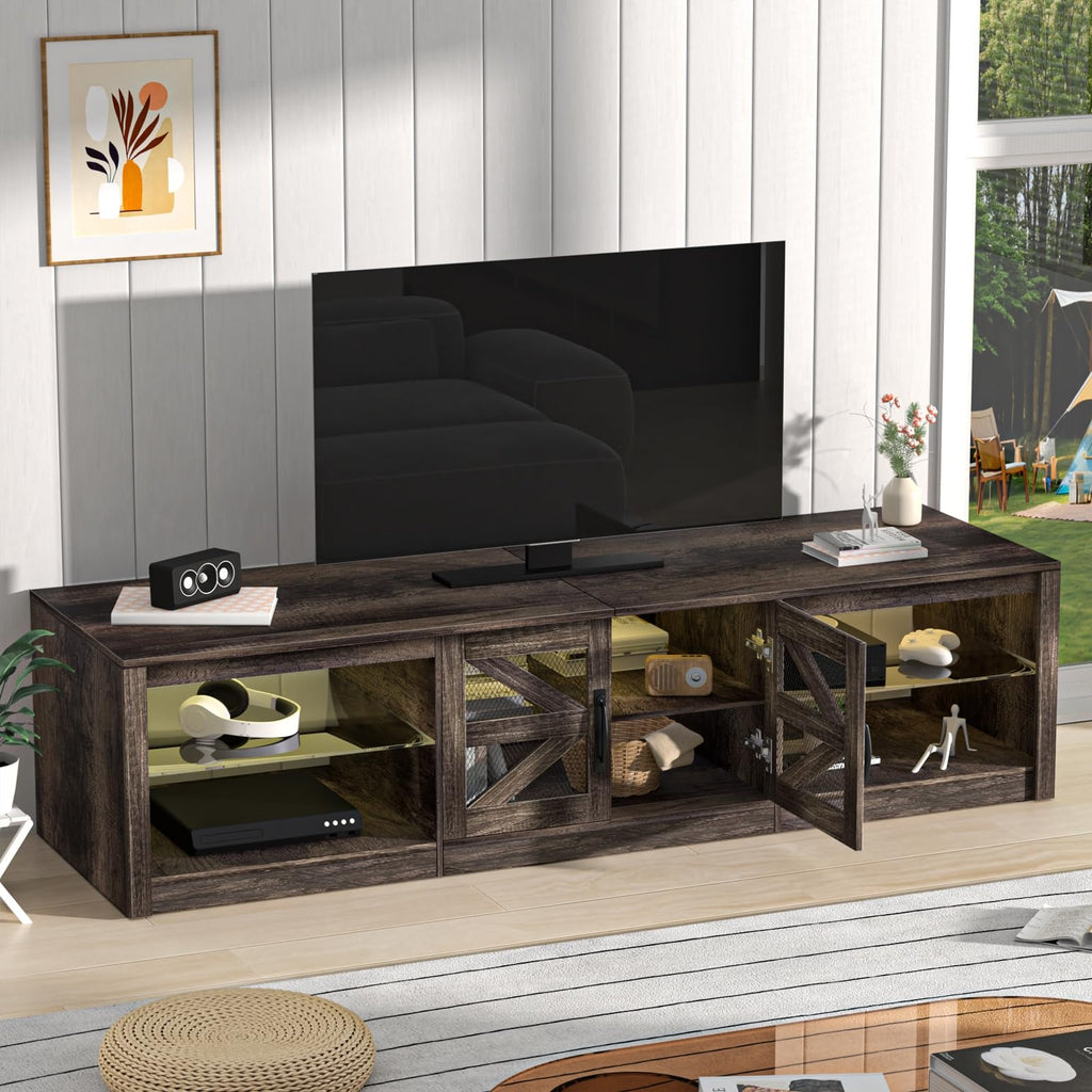 Rustic Brown Grey TV Stand with Sliding Barn Door M104805