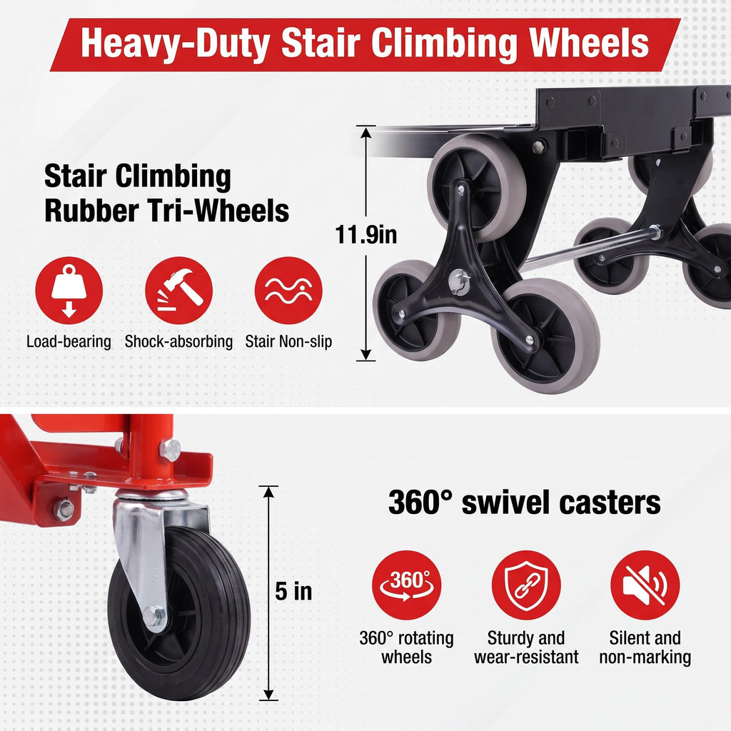 Heavy Duty 1000LBS Stair Climbing Convertible Hand Truck Cart with Solid Wheels S4923