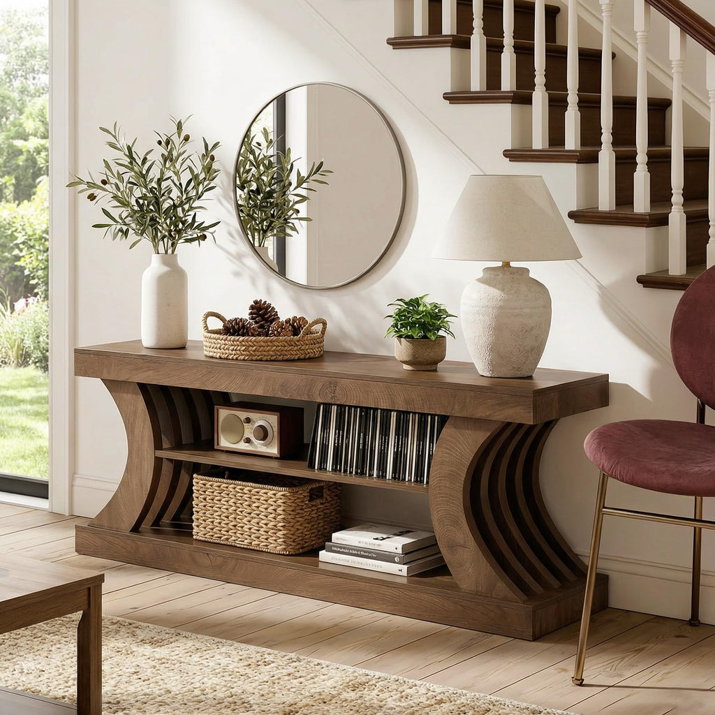 63" Brown TV Stand with Storage Shelf X9994