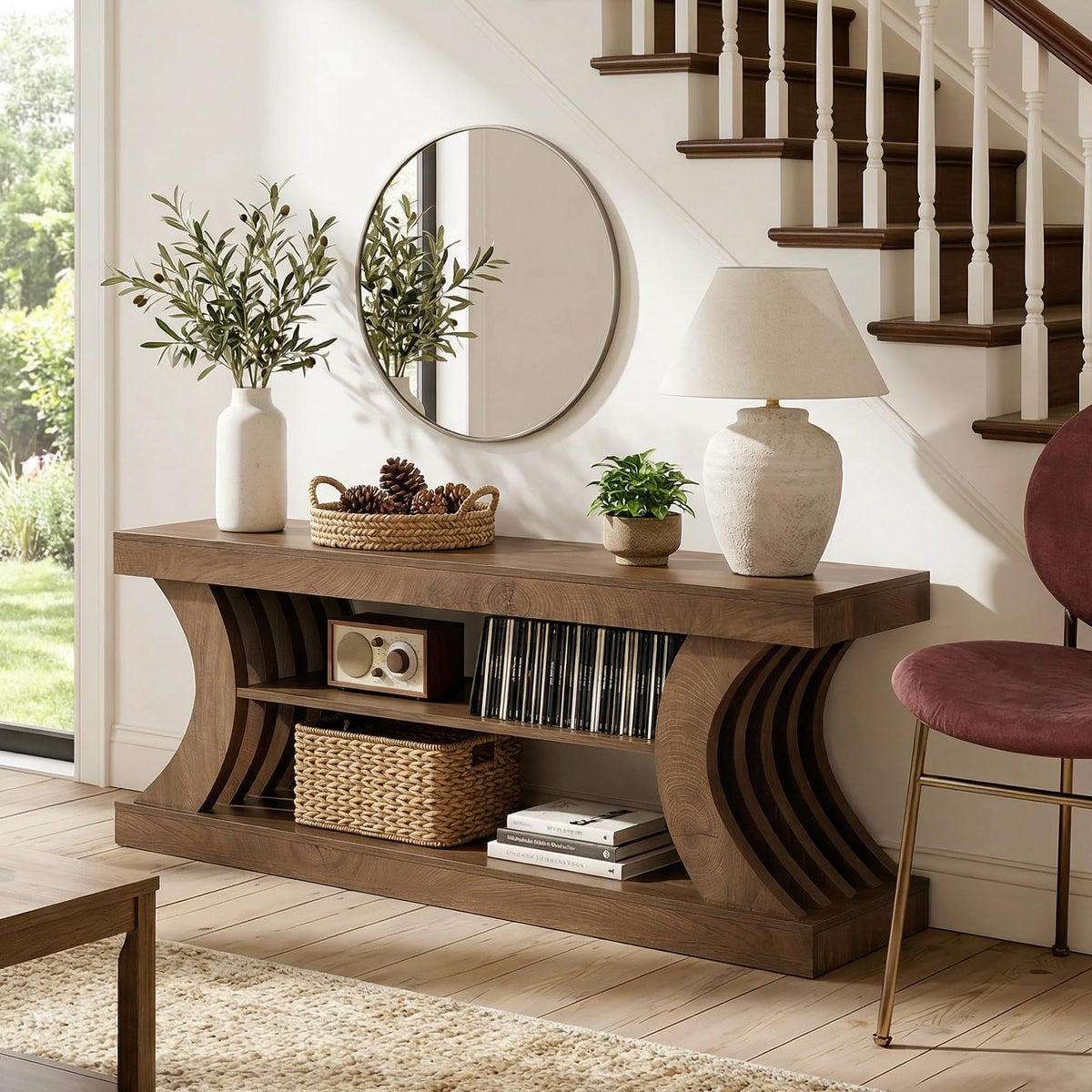 63" Brown TV Stand with Storage Shelf X9994