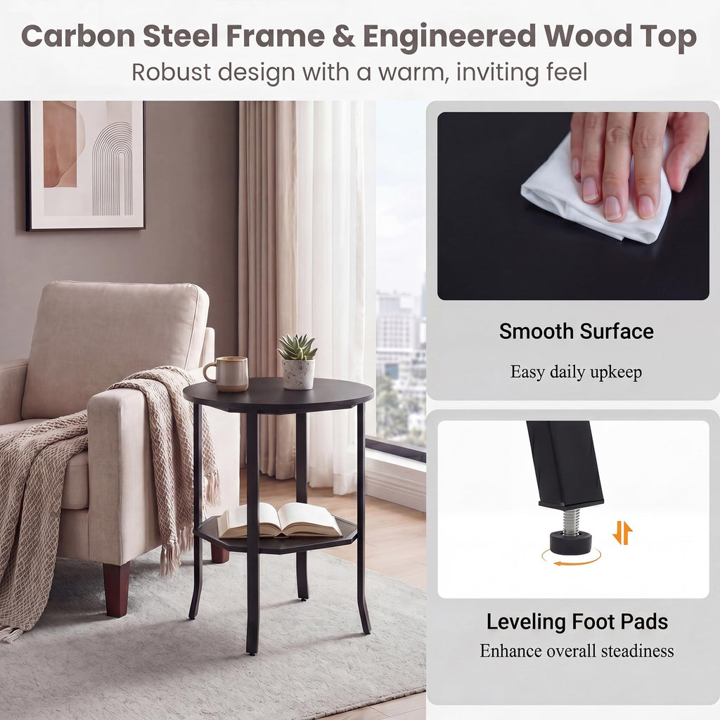 2-Tier Round Side End Table with Storage Shelf Z6501