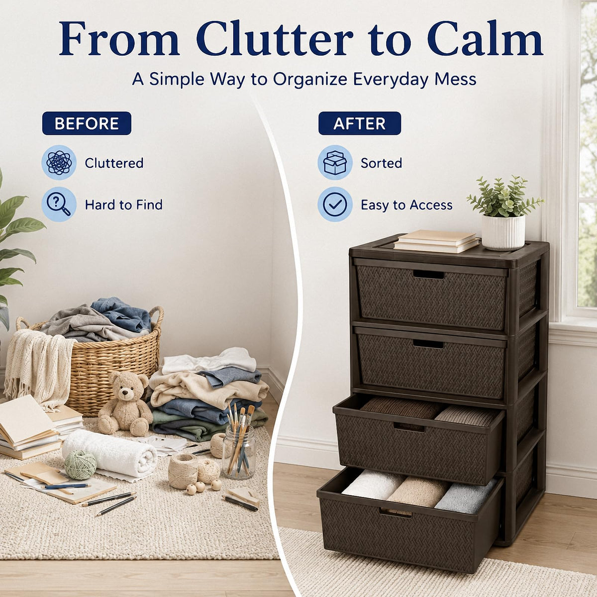 4 Drawer Brown Plastic Storage Tower A973