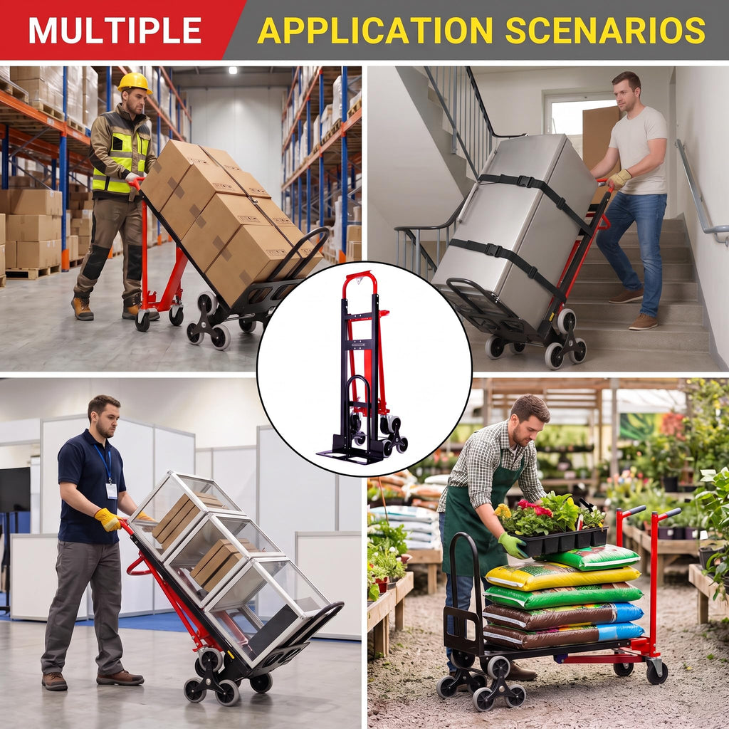 Heavy Duty 1000LBS Stair Climbing Convertible Hand Truck Cart with Solid Wheels S4923