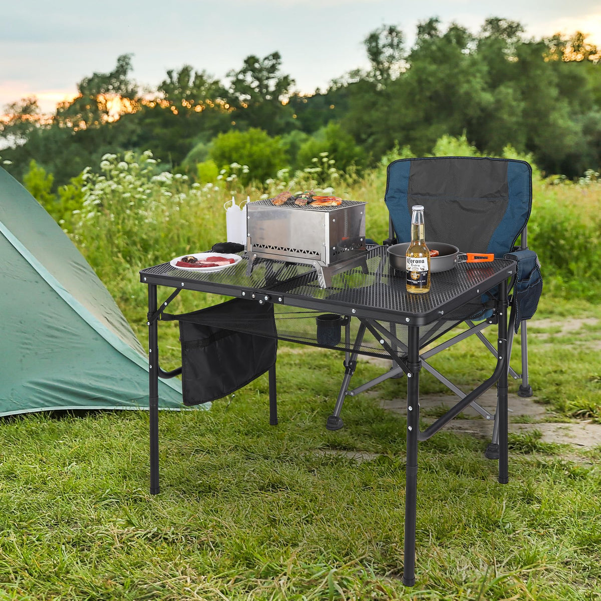 36x24 Aluminum Folding Grill Table with Adjustable Height Legs I96597
