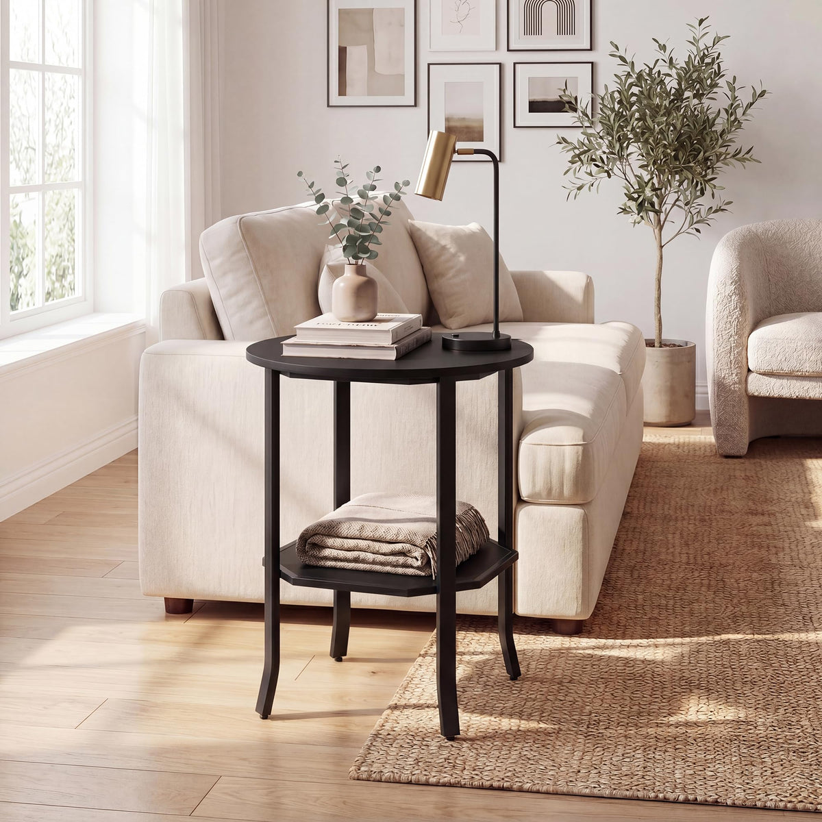 2-Tier Round Side End Table with Storage Shelf Z6501