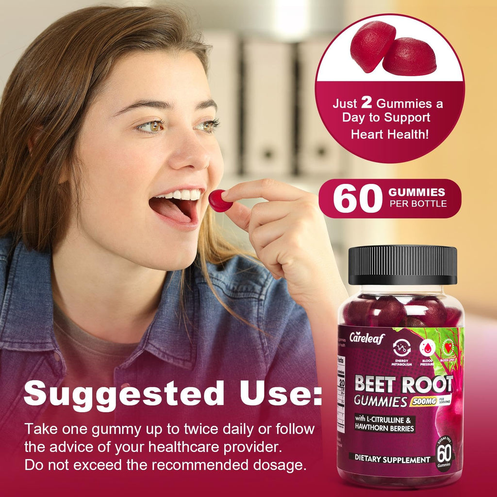 Sugar-Free Vegan Beet Root Gummies with L-Citrulline & Hawthorn Extract, 60 Count K149673