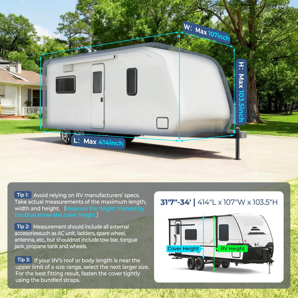9-Layer Heavy Duty Waterproof Travel Trailer RV Cover P470